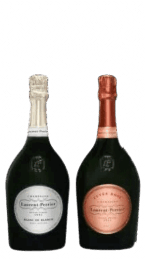 NV-Laurent-Perrier Champagne Brut Nature Blanc de Blancs + Brut Cuvee Rose in houten 2-vaks kist (2x 0,75 l.)