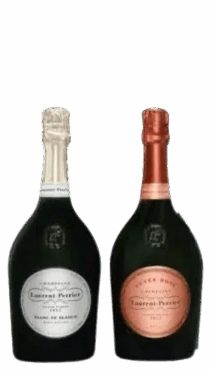 NV-Laurent-Perrier Champagne Brut Nature Blanc de Blancs + Brut Cuvee Rose in houten 2-vaks kist (2x 0,75 l.)