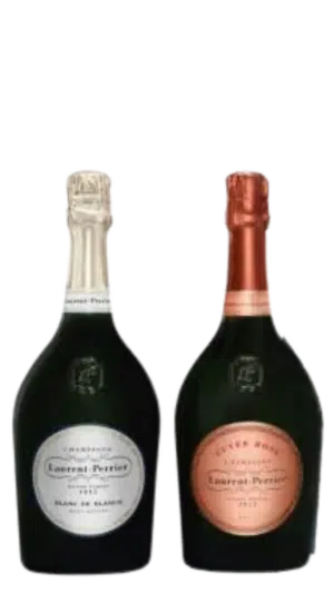 NV-Laurent-Perrier Champagne Brut Nature Blanc de Blancs + Brut Cuvee Rose in houten 2-vaks kist (2x 0,75 l.)
